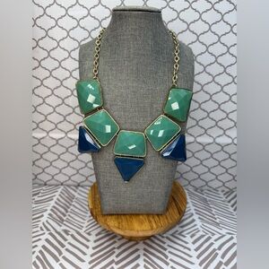 Elegant Mika acrylic Green and Blue Statement Necklace